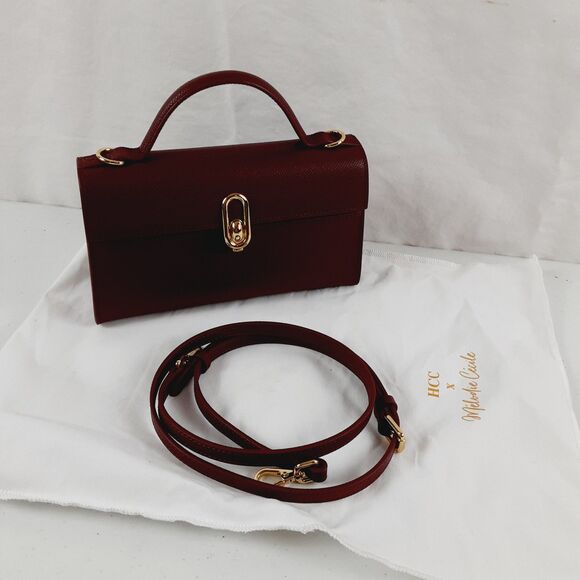HCC X Melodie Cecile Deep Maroon Red Top Handle Shoulder Bag  Leather w/Dust Bag - Picture 1 of 16